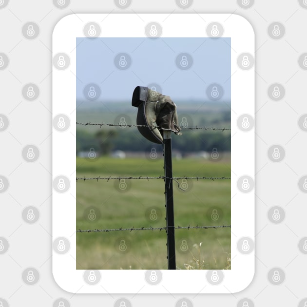 Boot on a Fence Post Sticker by ROBERTDBROZEK